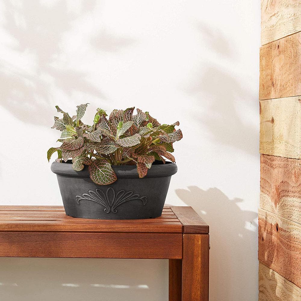 Eco-Friendly Dark Charcoal Bulb Pan Planter, 12"x5"