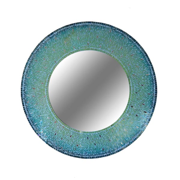 Manor Brook Medium Oval Blue Art Deco Mirror (34 in. H x 34 in. W)