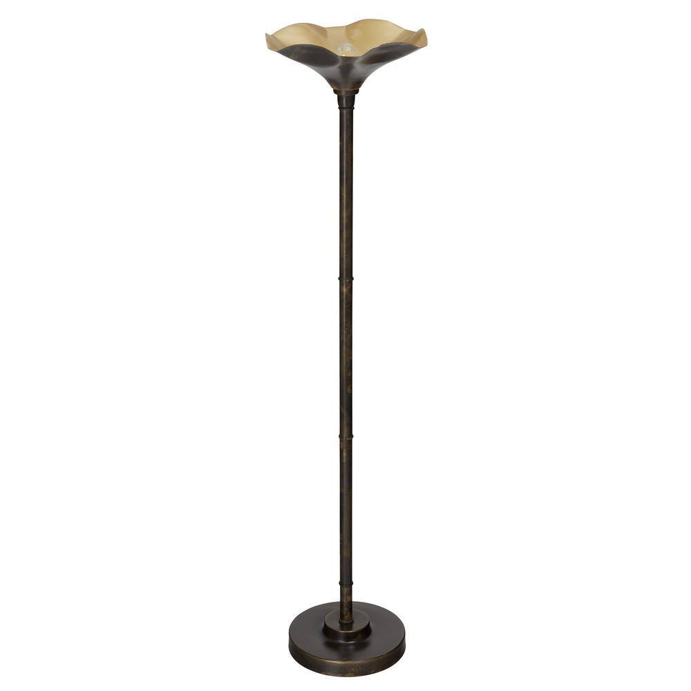 Antique Bronze and Gold Metal Candlestick Floor Lamp, 62.5"