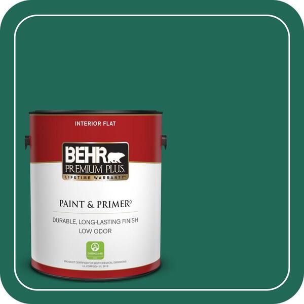 BEHR PREMIUM PLUS 1 gal. #S-H-480 Forest Rain Flat Low Odor Interior Paint & Primer