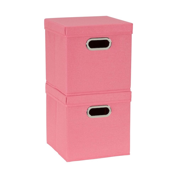 HOUSEHOLD ESSENTIALS 11 in. H x 11 in. W x 11 in. D Red Fabric Cube Storage Bin 2-Pack
