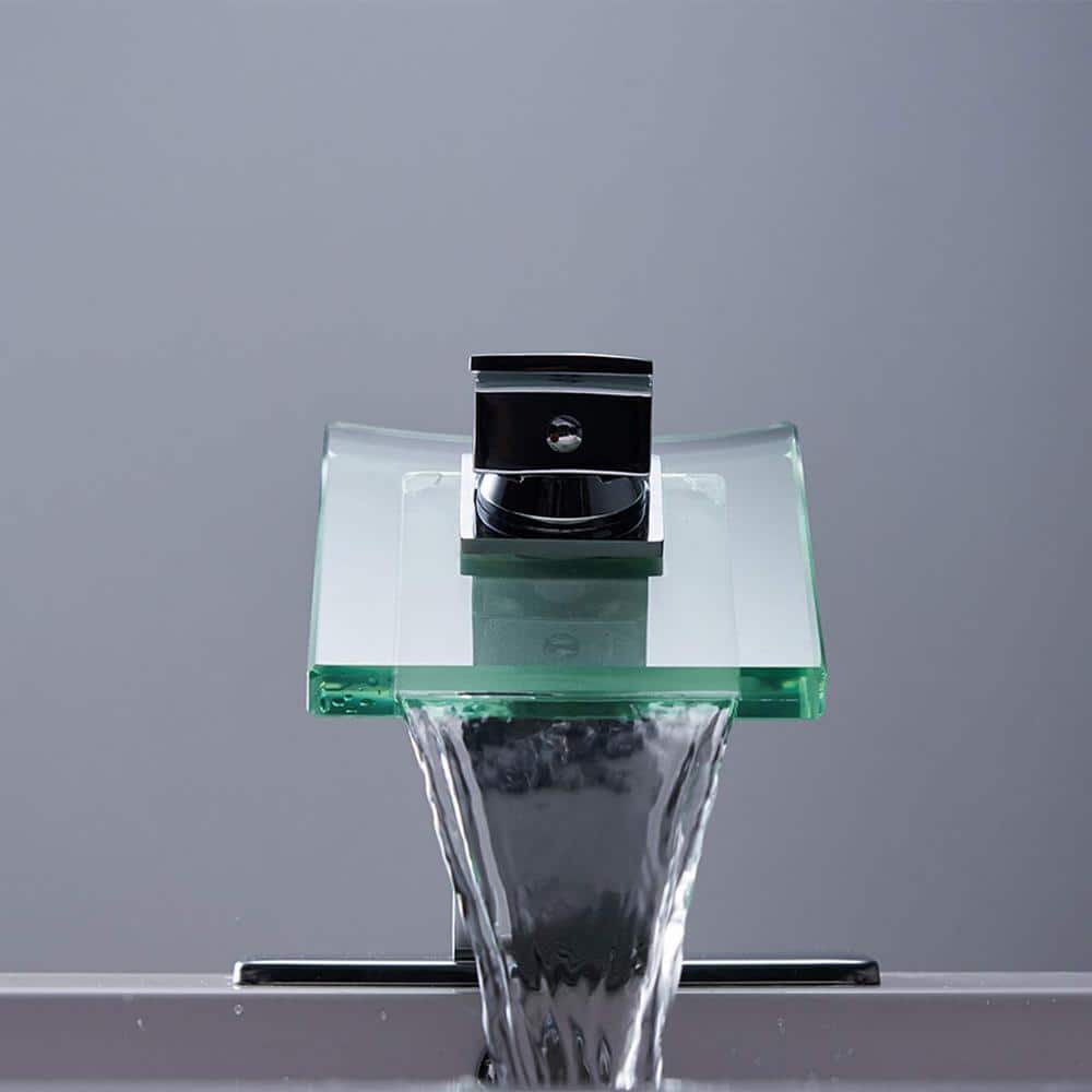 Polished Chrome Glass Spout Single-Handle Low-Arc Bathroom Faucet