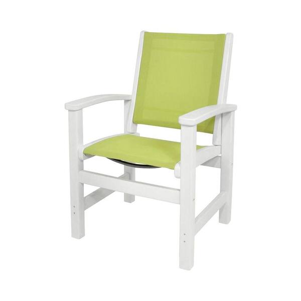 POLYWOOD White/Avocado Sling Coastal Patio Dining Chair