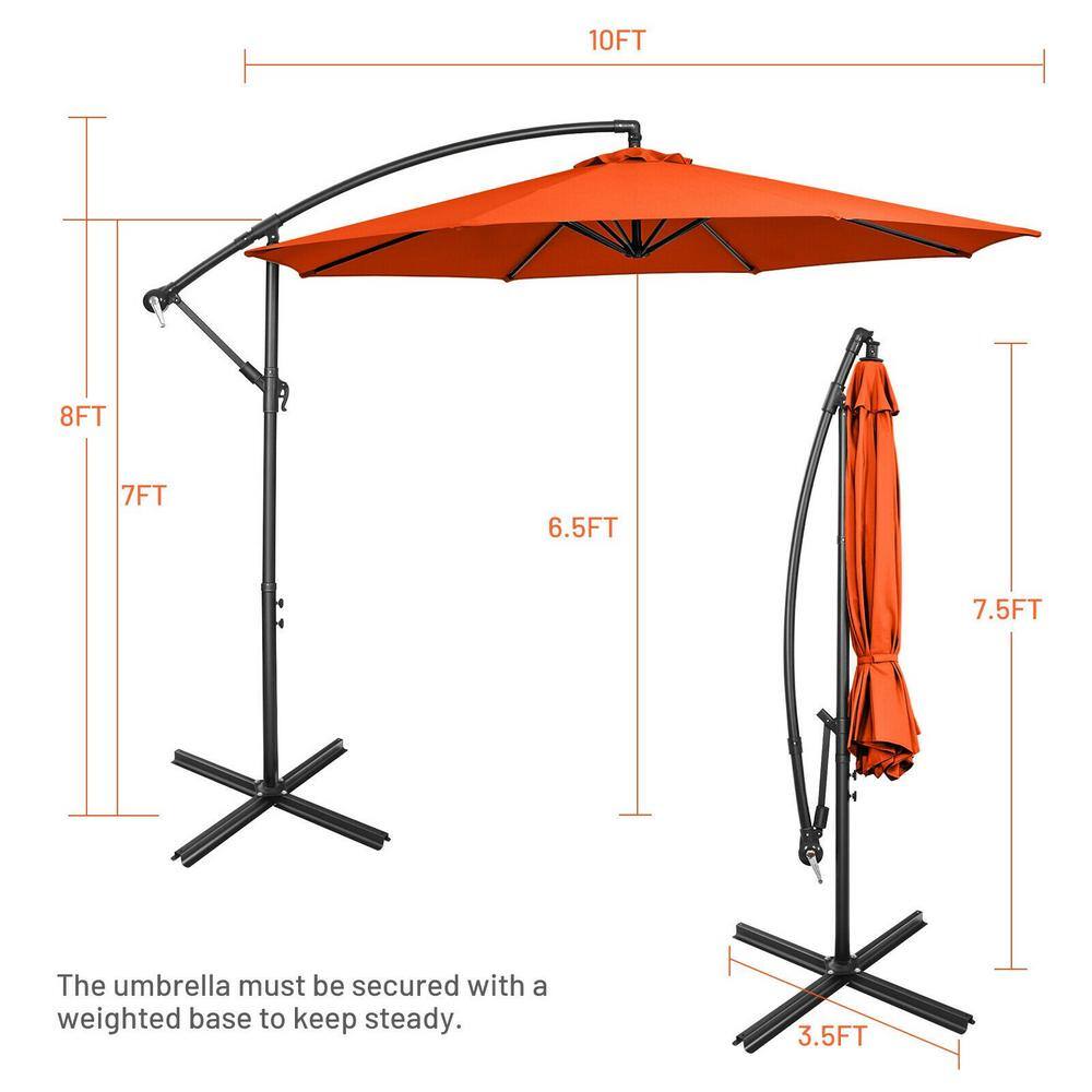 10' Orange Polyester Patio Offset Umbrella with Iron Frame