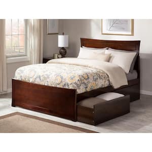 Metro Walnut Full Solid Wood Storage Platform Bed with Matching Foot Board with 2 Bed Drawers