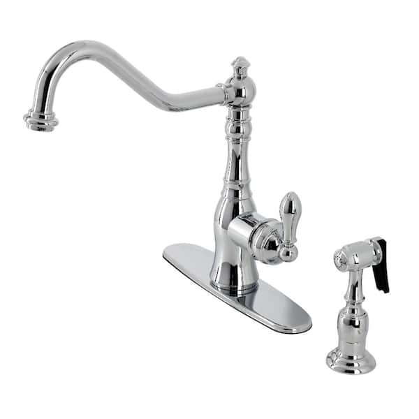 Kingston Brass American Classic Deck Mount Single Handle Standard Kitchen Faucet with Sprayer in Polished Chrome