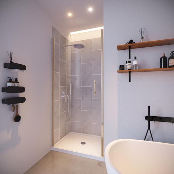 NuVo Slate Grey-Presidio 36 in. x 36 in. x 83 in. Base/Wall/Door Square Alcove Shower Stall/Kit Brushed Nickel Center
