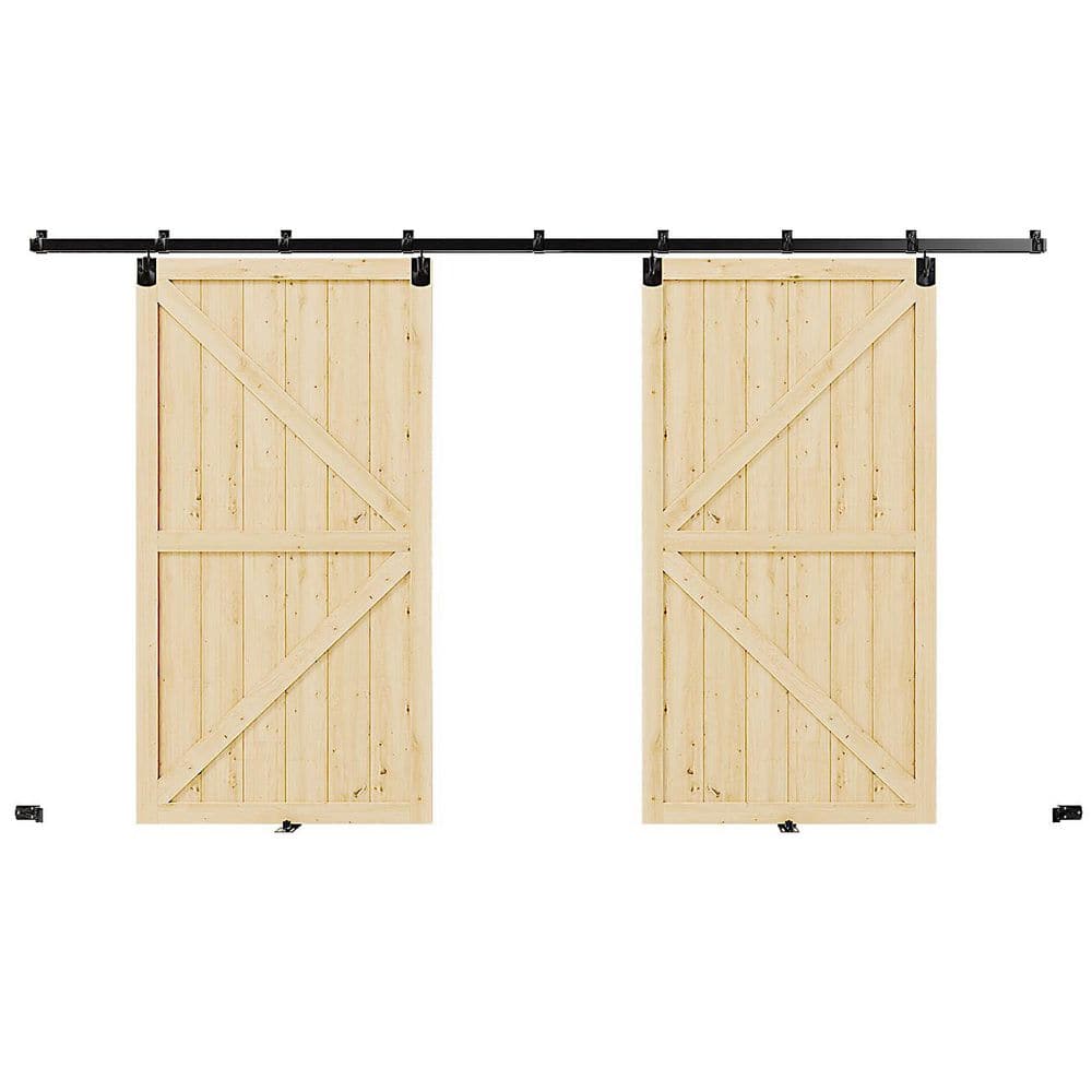 96 in. x 84 in. K-Shaped, Solid Pine Wood, Light Brown Primed Exterior Sliding Barn Door with Hardware Kit price history on PriceWatchPro