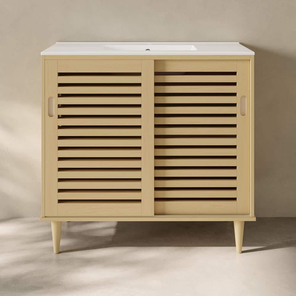 Delice 36 in. Freestanding Bath Vanity in Natural Oak with White Ceramic Sink Top price history on PriceWatchPro
