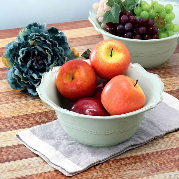 10 in. 54 fl. oz. Egg Blue Scalloped Stoneware Serving Bowl Set of 2