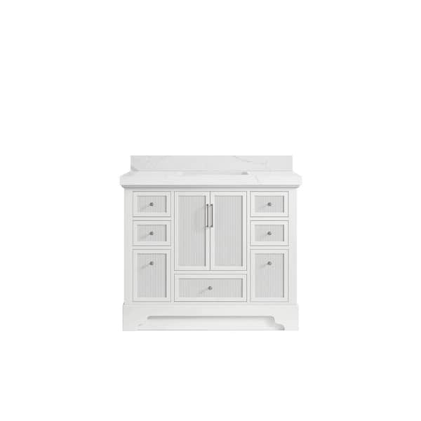 Willow Collections Alys 42 in. W x 22 in. D x 36 in. H Single Sink Bath Vanity in White with 2 in. Calacatta Laza Top