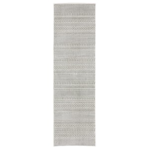 Monticello White/Gray 2 ft. x 8 ft. Geometric Striped Polyester Indoor Runner Area Rug