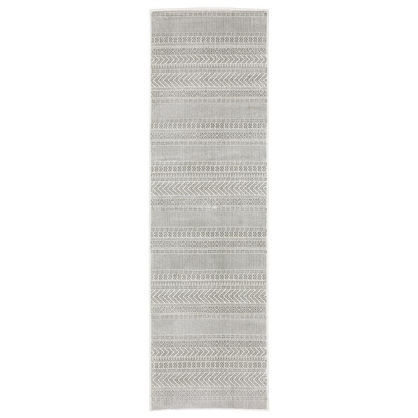 AVERLEY HOME Monticello White/Gray 2 ft. x 8 ft. Geometric Striped Polyester Indoor Runner Area Rug