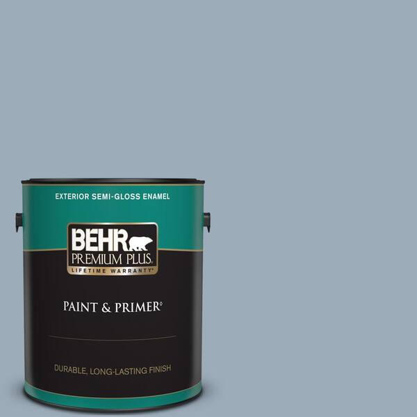 BEHR PREMIUM PLUS 1 gal. #570F-4 Blue Willow Semi-Gloss Enamel Exterior Paint & Primer