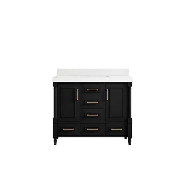 Willow Collections Hudson 42 in. W x 22 in. D x 36 in. H Bath Vanity in Black with 2 in. White Quartz Top