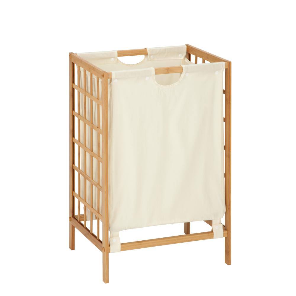 Natural Bamboo Frame Laundry Hamper with White Cloth Liner