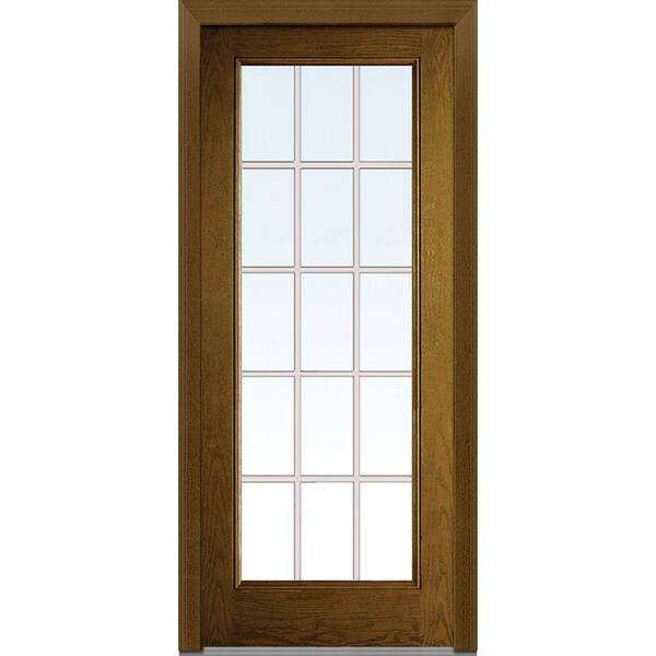 MMI Door 36 in. x 80 in. Grilles Between Glass Left-Hand Full Lite Clear Classic Stained Fiberglass Oak Prehung Front Door