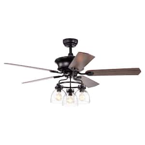 52 in. Indoor Farmhouse Black Glass Shade Ceiling Fan with Remote Control and 5-Dual Finish Reversible Blades, No Bulb