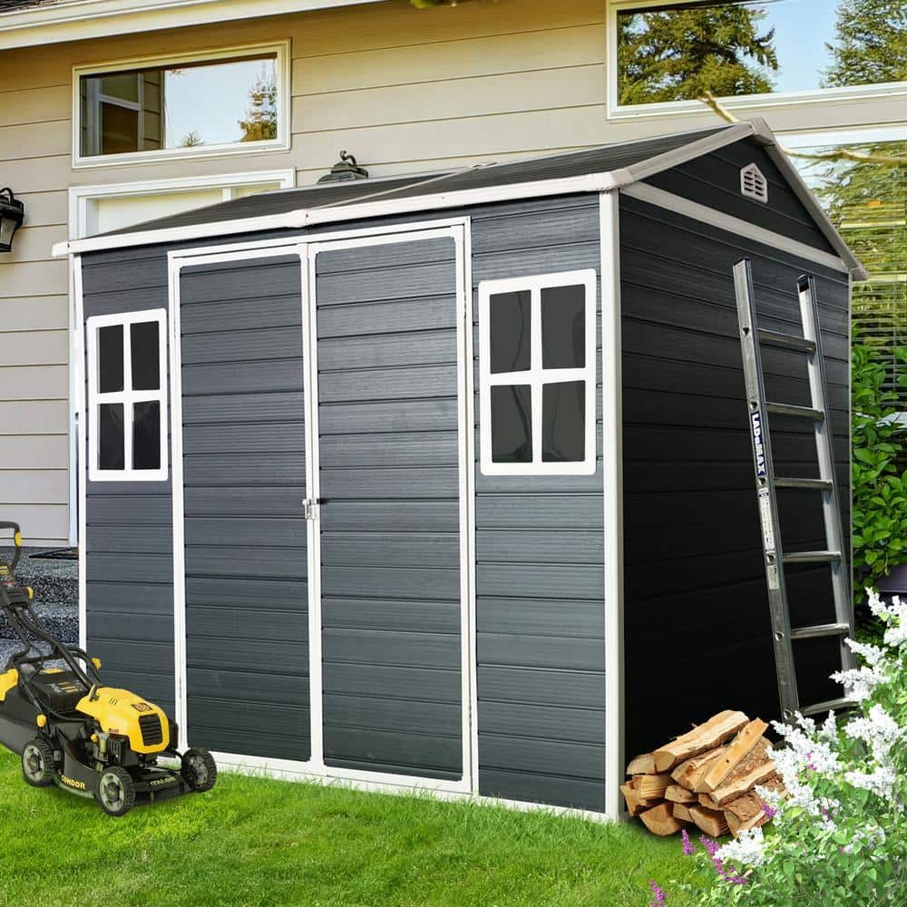 Black 8 ft. W x 6 ft. Resin Outdoor Waterproof Storage Shed with