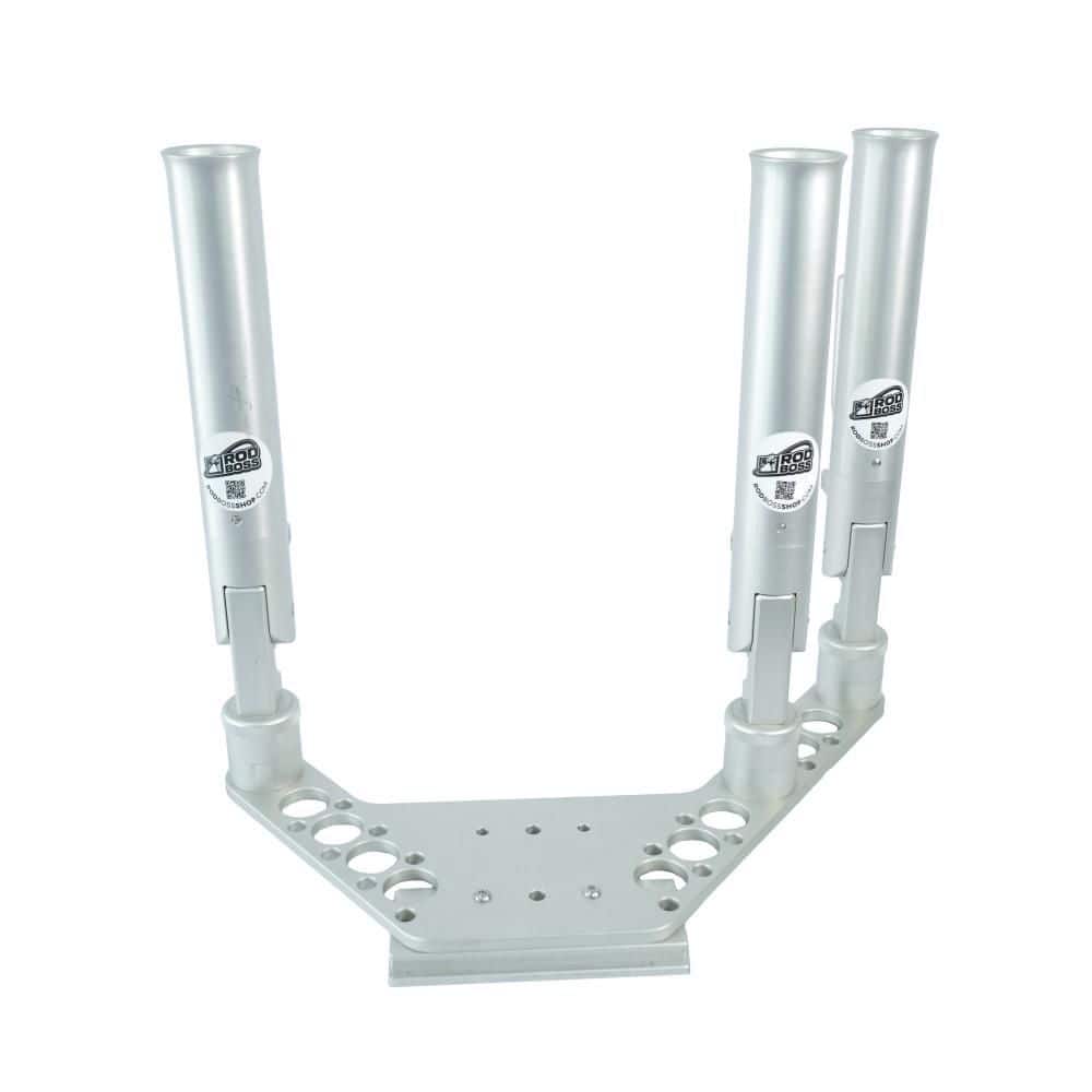 Triple Dual Axis Ratcheting Rod Holder with Boomerang Downrigger Plate