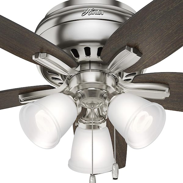 Hunter Newsome 42 In Indoor Low Profile Brushed Nickel Ceiling Fan With 3 Light Kit 51079 The Home Depot - Hunter 42 Low Profile Ceiling Fan With Light