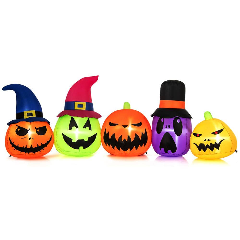 Costway 9 ft. Inflatable Pumpkin Patch Family Blow-Up Yard Halloween Decoration with Built-in LED Lights and Witch Hats