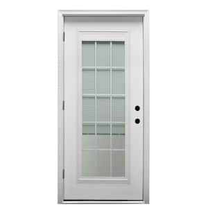32 in. x 80 in. Internal Blinds/Grilles Right-Hand Outswing Full Lite Clear Primed Fiberglass Smooth Prehung Front Door
