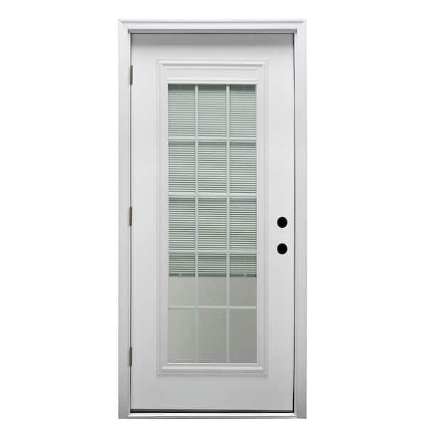 MMI Door 32 in. x 80 in. Internal Blinds/Grilles Right-Hand Outswing Full Lite Clear Primed Fiberglass Smooth Prehung Front Door