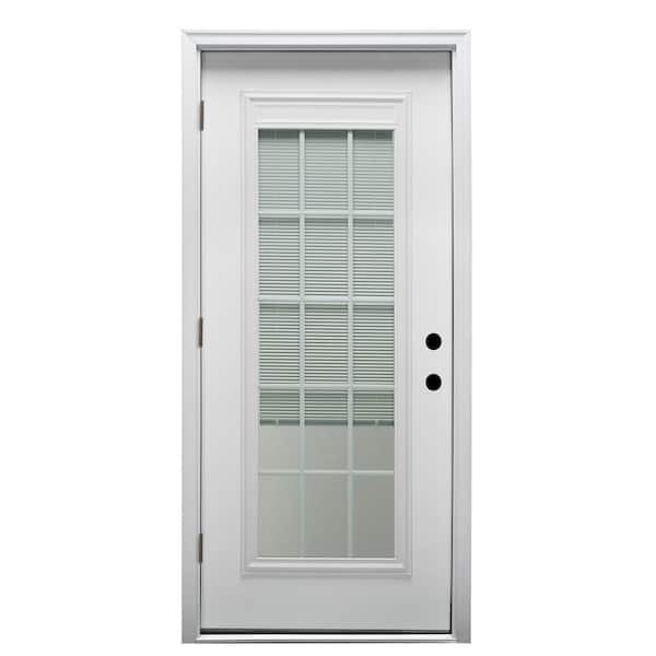 MMI DOOR 32 in. x 80 in. Internal Blinds/Grilles Right-Hand Outswing Full Lite Clear Primed Fiberglass Smooth Prehung Front Door
