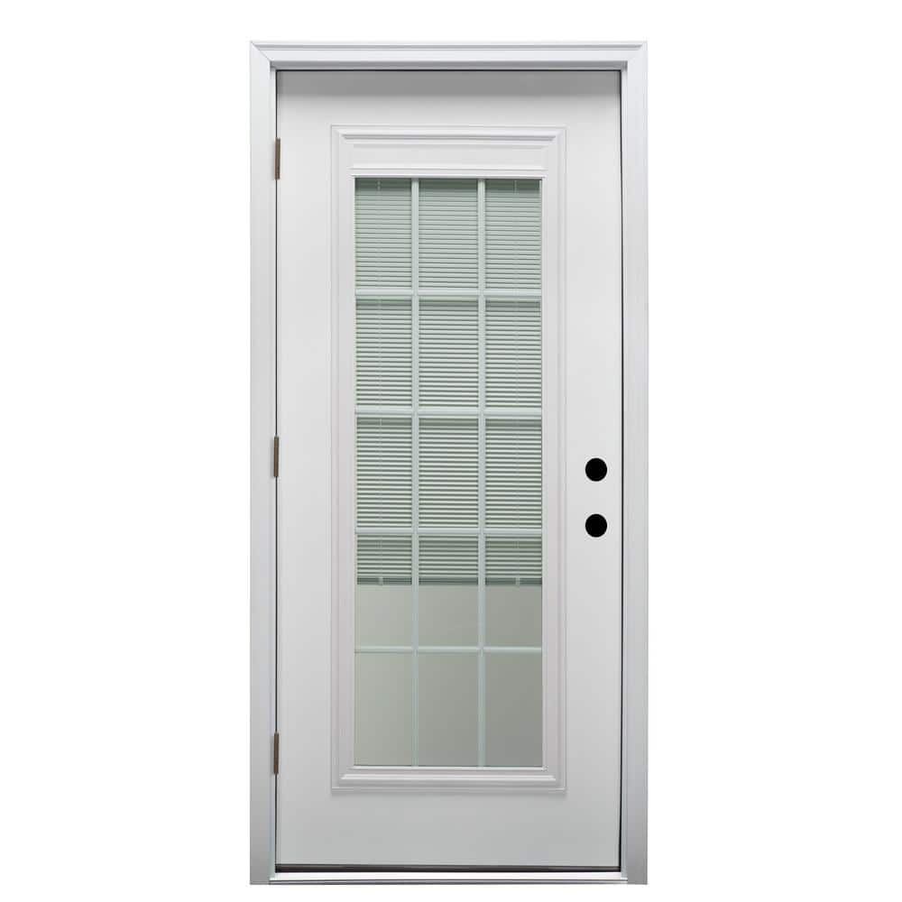 MMI DOOR 32 in. x 80 in. Internal Blinds and Grilles Right-Hand Outswing Full Lite Clear Primed Steel Prehung Front Door