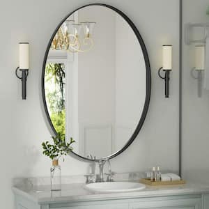 22 in. W x 30 in. H Medium Oval Mirrors Metal Framed Wall Mirrors Bathroom Vanity Mirror Decorative Mirror in Black