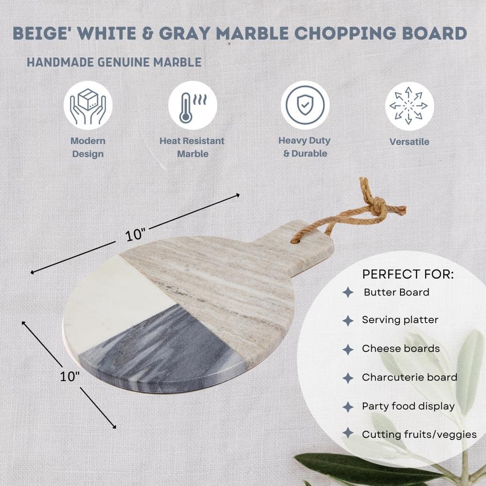 12" Round Gray and White Marble Pastry Board