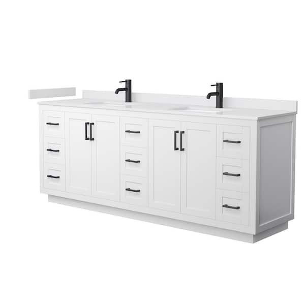 Wyndham Collection Miranda 84 in. W x 22 in. D x 33.75 in. H Double Bath Vanity in White with White Cultured Marble Top