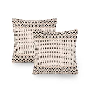 Esperanza Boho Taupe and White Cotton 18 in. x 18 in. Pillow Cover (Set of 2)