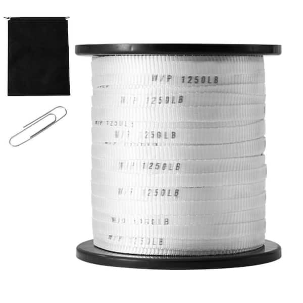 Polyester Pull Tape, 1/2 in. x 528 ft. Flat Rope, 1250 lbs. Capacity, for Packaging, Gardening, Electrical Work, White