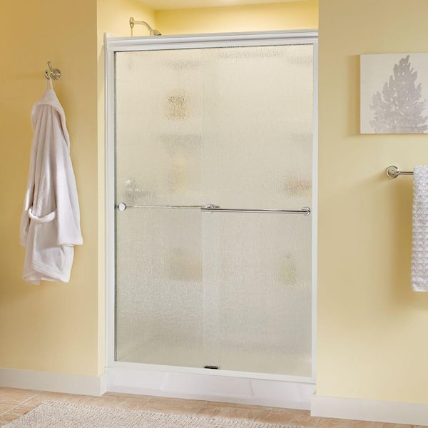 Delta Lyndall 48 in. x 70 in. Semi-Frameless Traditional Sliding Shower Door in White and Chrome with Rain Glass