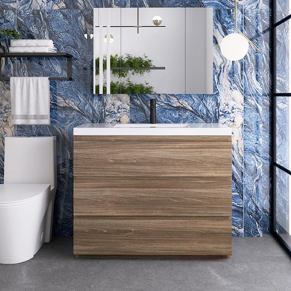 Unbranded 42 in. W x 20 in. D x 34 in. H Single Sink Freestanding Bathroom Vanity in Maple Grey with White Solid Surface Top