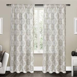 Nagano Taupe Medallion Sheer Rod Pocket Curtain, 54 in. W x 84 in. L (Set of 2)