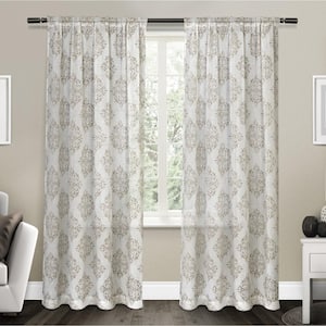 Nagano Taupe Medallion Sheer Rod Pocket Curtain, 54 in. W x 96 in. L (Set of 2)