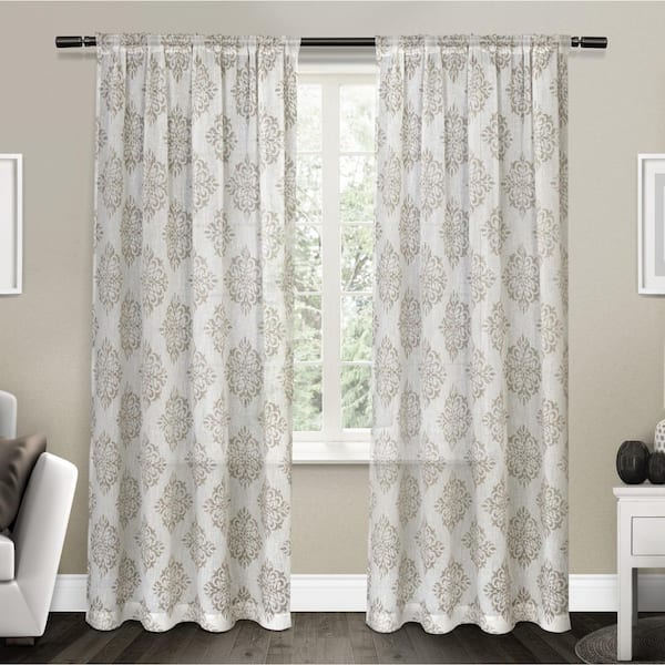EXCLUSIVE HOME Nagano Taupe Medallion Sheer Rod Pocket Curtain, 54 in. W x 108 in. L (Set of 2)