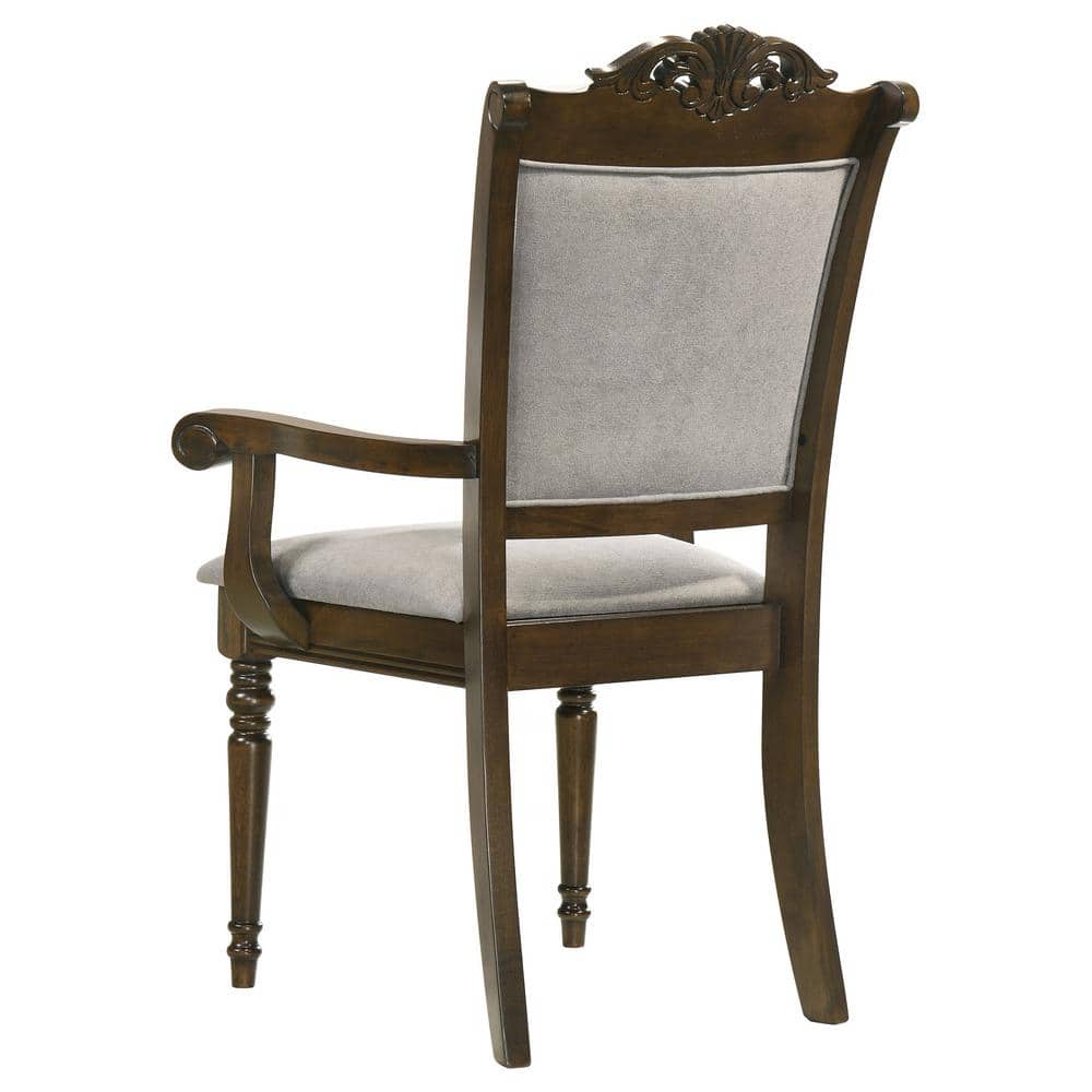 Gray and Chestnut High Back Upholstered Wood Arm Chair Set