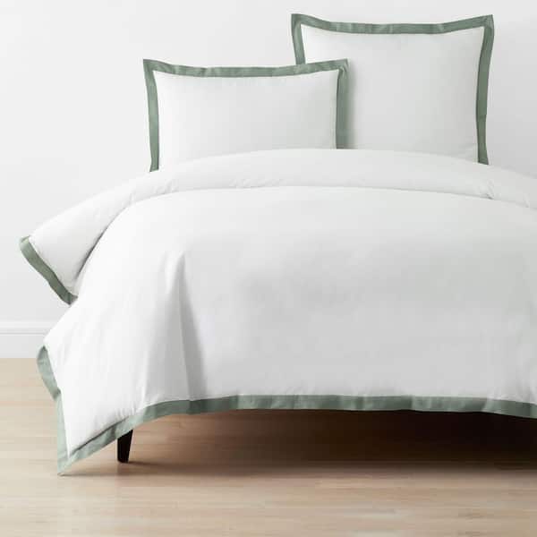 The Company Store Company Cotton Solid Border Thyme Full Cotton Percale Duvet Cover