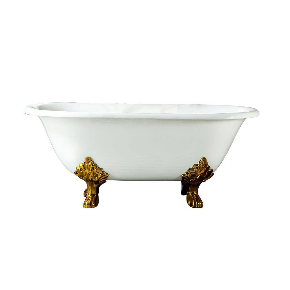 Dawson 60.25 in. Cast Iron Double Roll Clawfoot Non-Whirlpool Bathtub in White with No Faucet Holes and Bisque Feet price history on PriceWatchPro