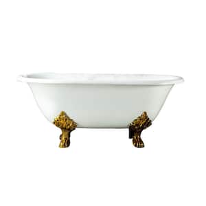 Dawson 60.25 in. Cast Iron Double Roll Clawfoot Non-Whirlpool Bathtub in White with No Faucet Holes and Bisque Feet