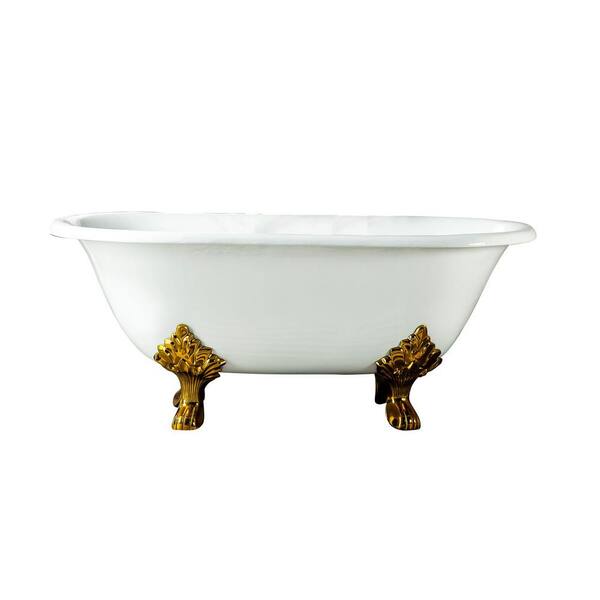 Barclay Products Dawson 60.25 in. Cast Iron Double Roll Clawfoot Non-Whirlpool Bathtub in White with No Faucet Holes and Bisque Feet