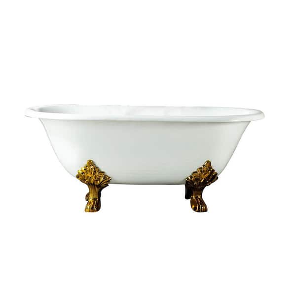 Barclay Products Dawson 60.25 in. Cast Iron Double Roll Clawfoot Non-Whirlpool Bathtub in White with No Faucet Holes and ORB Feet