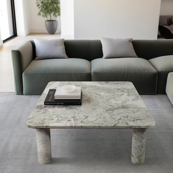 35 in. Green Square Marble Coffee Table