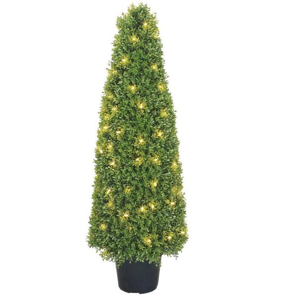 National Tree Company 48 in. Boxwood Tree with Dark Green Growers Pot with 100 Clear Lights