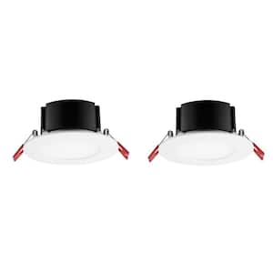 4 in. Canless White Flush Round Wet Rated New Construction and Remodel Integrated LED Recessed Light Kit (2-Pack)