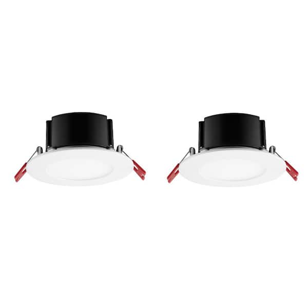 Commercial Electric Box on Top Integrated LED 4 in Round  Canless Recessed Light for Kitchen Bathroom Livingroom, White Soft White 2-Pack